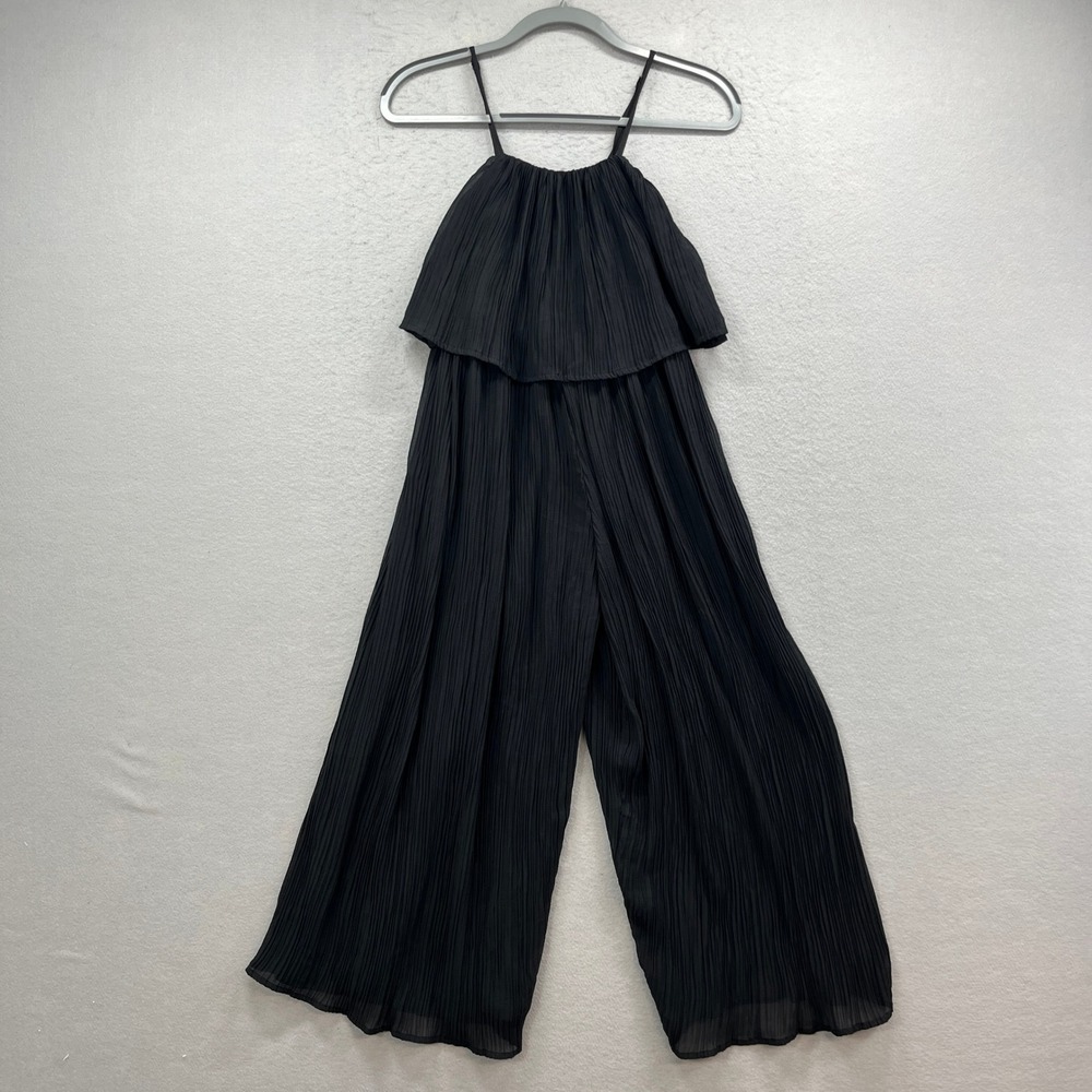 Express Jumpsuit Women XXS Black Plisse Wide Leg Baggy Popover‎ Spaghetti Strap